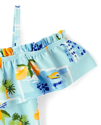 Girls Travel Off Shoulder One Piece Swimsuit - Swim
