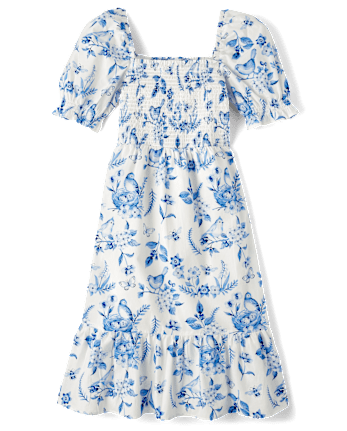 Womens Mommy And Me Floral Bird Tiered Dress - Blue Belle