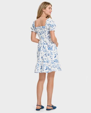 Womens Mommy And Me Floral Bird Tiered Dress - Blue Belle