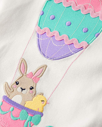 Girls Embroidered Bunny Top - Garden Party