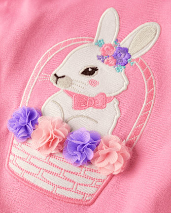 Girls Embroidered Bunny Top - Garden Party