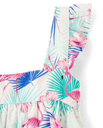 Girls Flamingo Tiered Dress - Swim