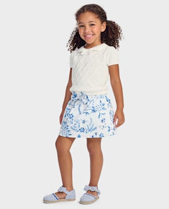 Girls Floral Bow Skort - Blue Belle
