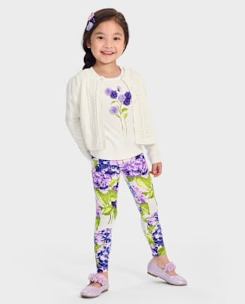 Girls Hydrangea Leggings - Lavender Fields