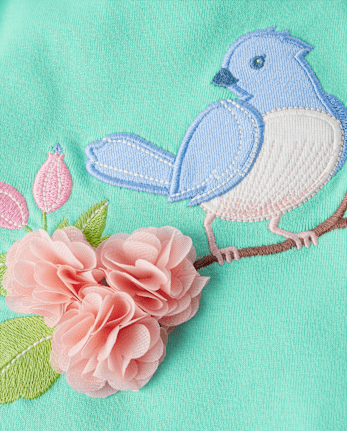 Girls Embroidered Bird Flutter Top - Spring Celebrations