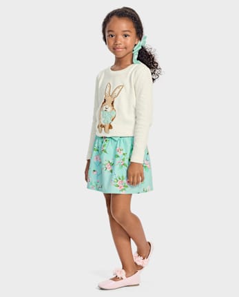 Girls Embroidered Bunny Sweater - Spring Celebrations