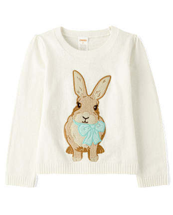 Girls Embroidered Bunny Sweater - Spring Celebrations