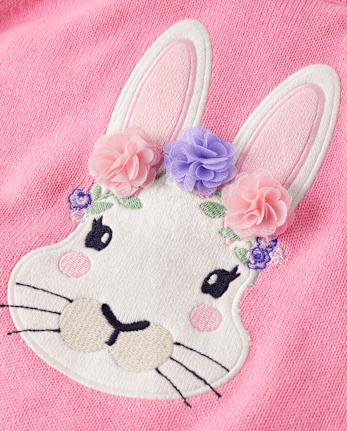 Girls Embroidered Floral Bunny Sweater - Garden Party
