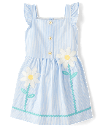 Girls Floral Applique Seersucker Fit And Flare Dress - Garden Party