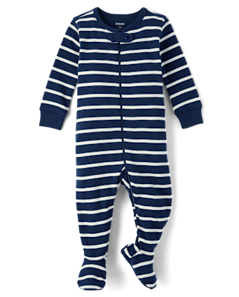 Baby Striped Snug Fit Cotton Footed One Piece Pajamas - Gymmies