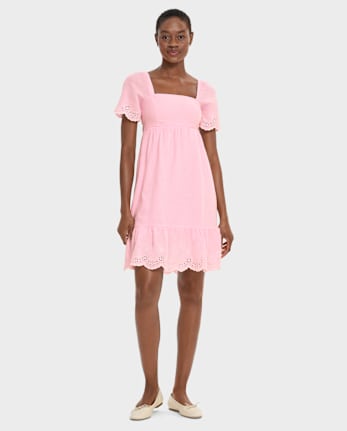 Womens Mommy And Me Eyelet Linen-Blend Tiered Dress