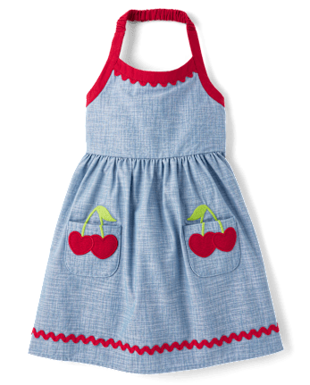Girls Embroidered Cherry Halter Dress - Sweet Summer