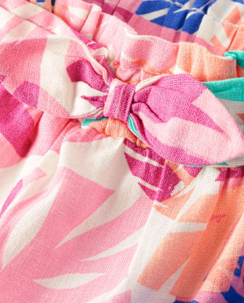 Girls Palm Linen-Blend Ruffle Skort - Seaside Palms