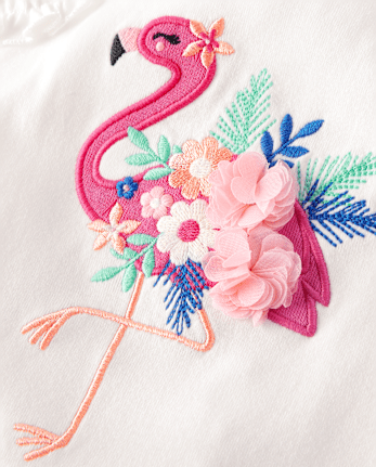 Girls Floral Flamingo Ruffle Top - Seaside Palms