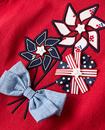 Girls Embroidered Graphic Ruffle Top - American Cutie
