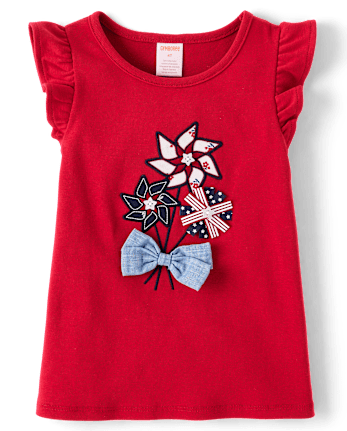 Girls Embroidered Graphic Ruffle Top - American Cutie