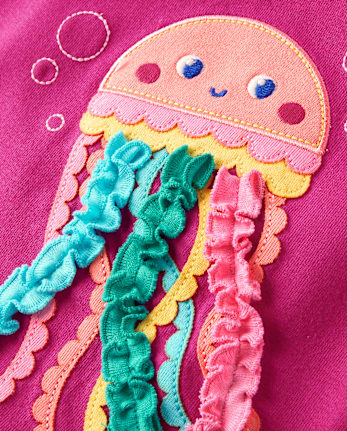 Girls Embroidered Graphic Ruffle Top - Little Essentials