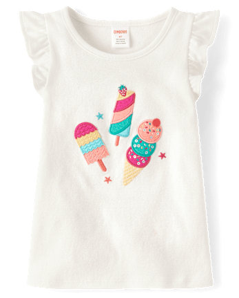 Girls Embroidered Graphic Ruffle Top - Little Essentials