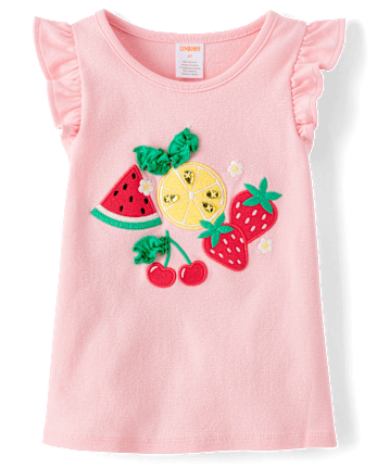 Girls Embroidered Graphic Ruffle Top - Little Essentials