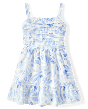 Girls Mommy And Me Palm Linen-Blend Ruffle Dress