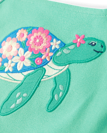 Girls Embroidered Turtle Top - Seaside Palms