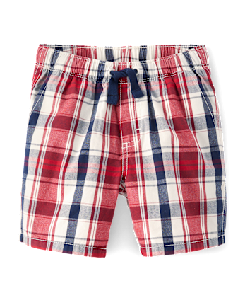 Boys Plaid Pull On Shorts - American Cutie