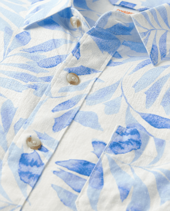 Mens Dad And Me Palm Linen-Blend Button Up Shirt