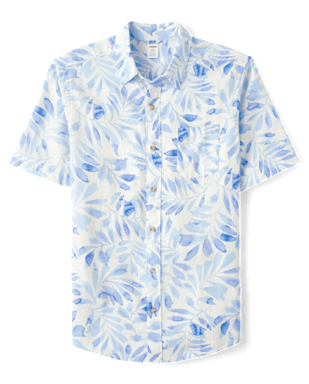 Mens Dad And Me Palm Linen-Blend Button Up Shirt