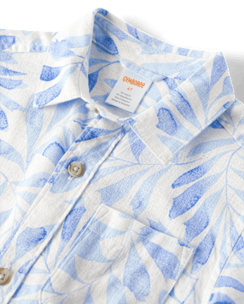 Kids Dad And Me Palm Linen-Blend Button Up Shirt