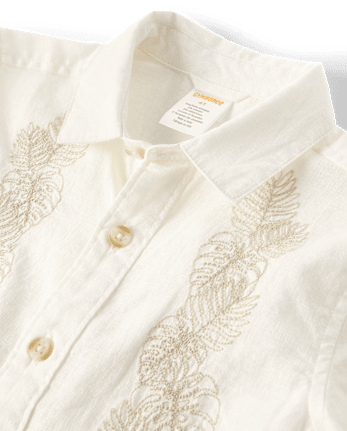 Chemise boutonnée brodée en lin mélangé pour enfant