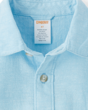 Kids Embroidered Linen-Blend Button Up Shirt