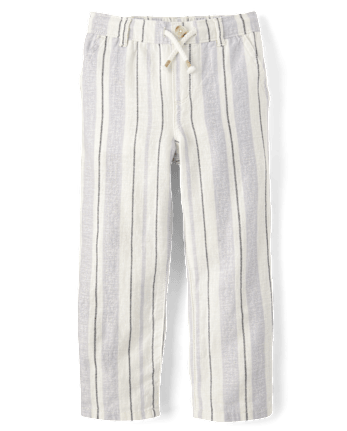 Kids Striped Roll Cuff Linen-Blend Pull On Pants