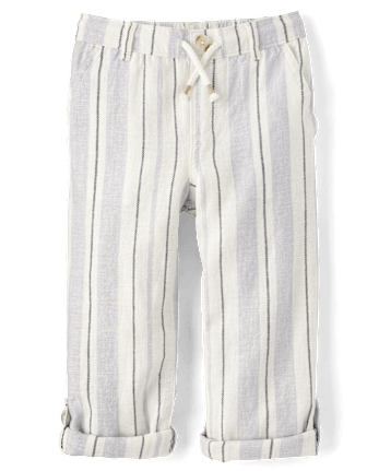 Kids Striped Roll Cuff Linen-Blend Pull On Pants
