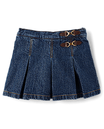 Girls Pleated Buckle Denim Skort - Highland Hills