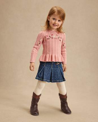 Girls Pleated Buckle Denim Skort - Highland Hills