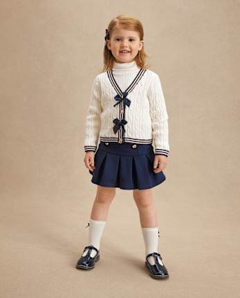 Girls Pleated Button Ponte Skort - Campus Cuties