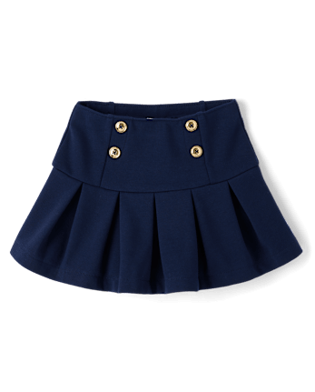 Girls Pleated Button Ponte Skort - Campus Cuties