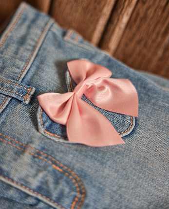 Girls Bow Patch Pocket Wide Leg Jeans - Campus Cuties