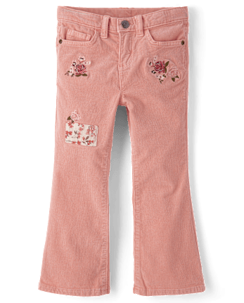 Pantalon évasé en velours côtelé à fleurs brodées pour fille - Highland Hills