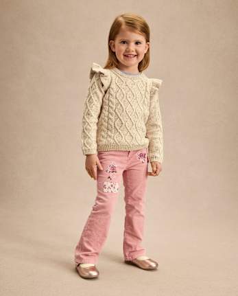 Pantalon évasé en velours côtelé à fleurs brodées pour fille - Highland Hills