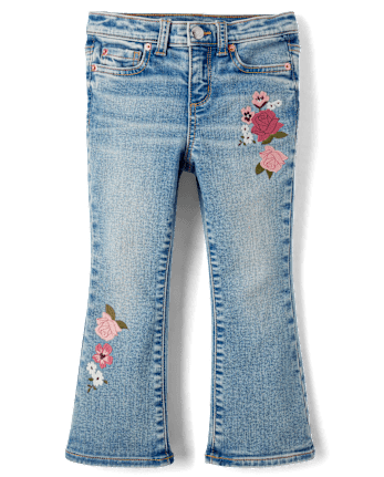 Jean évasé à fleurs brodées pour fille - Highland Hills