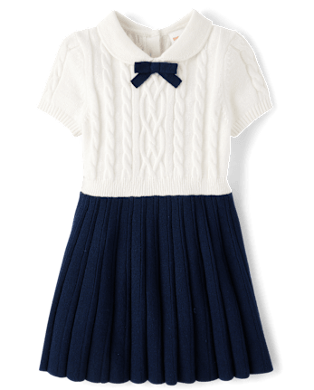 Girls Cable Knit Pleated Fit And Flare Dress - Campus Cuties