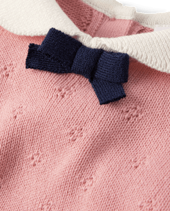 Girls Bow Pointelle Sweater - Campus Cuties