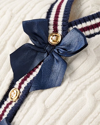 Girls Cable Knit Bow Cardigan - Campus Cuties