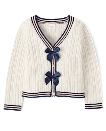 Girls Cable Knit Bow Cardigan - Campus Cuties