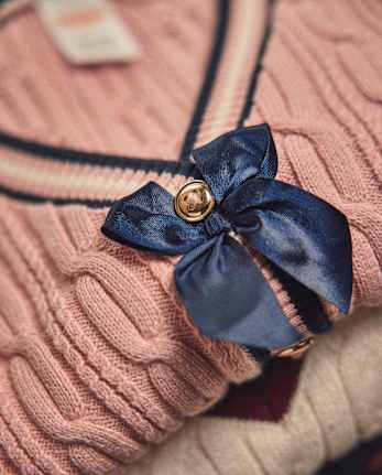 Girls Cable Knit Bow Cardigan - Campus Cuties