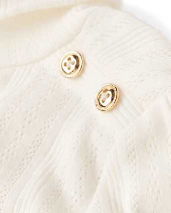 Girls Button Pointelle Turtleneck Top - Little Essentials