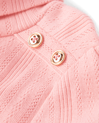 Girls Button Pointelle Turtleneck Top - Little Essentials
