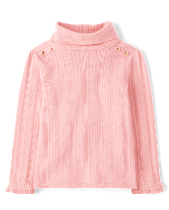 Girls Button Pointelle Turtleneck Top - Little Essentials