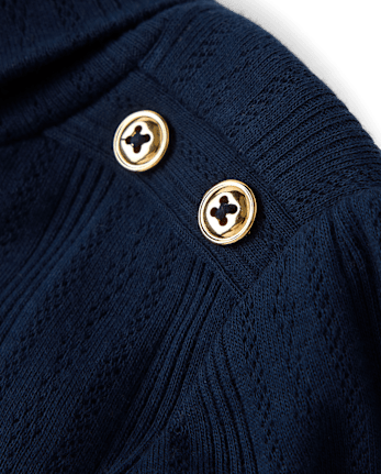Girls Button Pointelle Turtleneck Top - Little Essentials